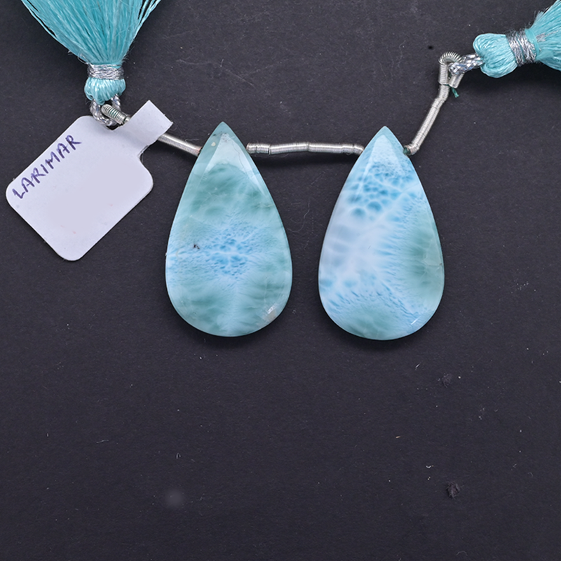 Larimar Drops Almond Shape 31x18mmmm Drilled Bead Matching Pair