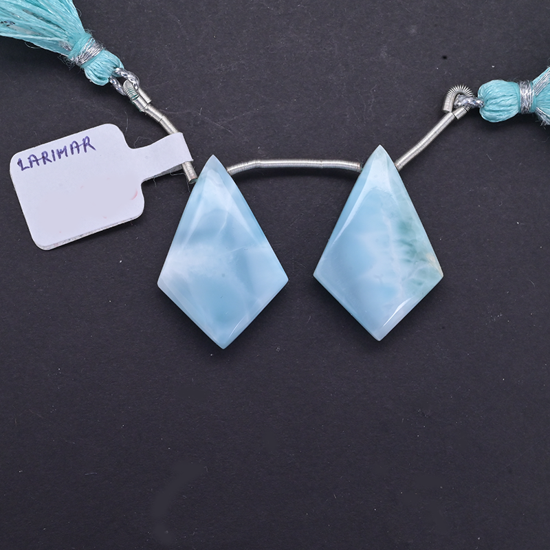 Larimar Drops Shield Shape 29x19mm Drilled Bead Matching Pair