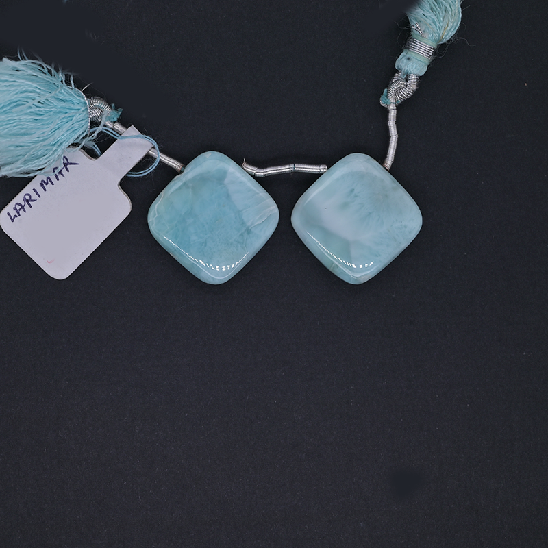 Larimar Drops Square Shape 21x21 mm Drilled Matching Pair
