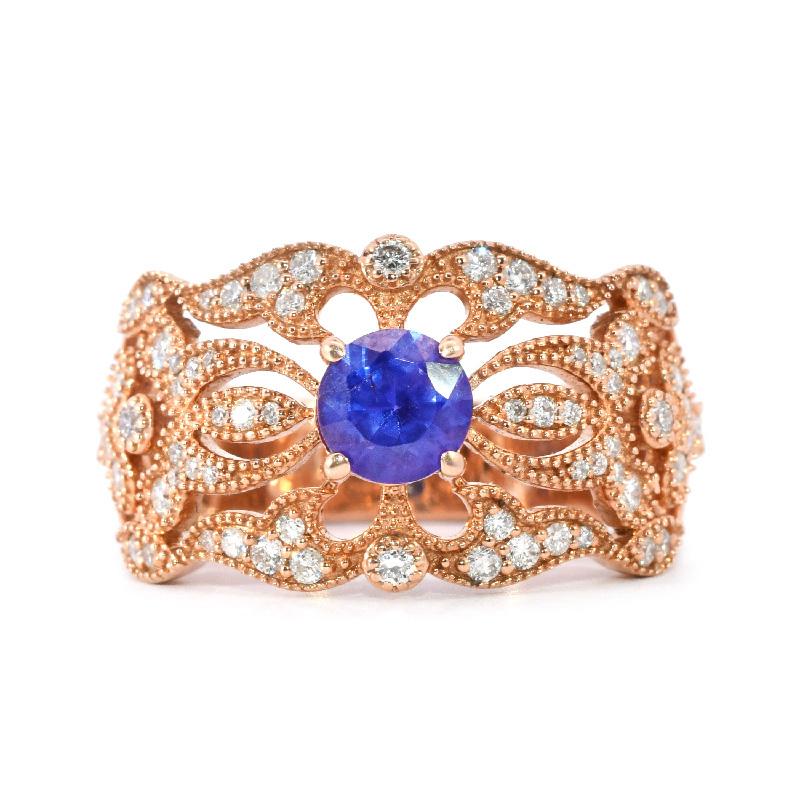 Lavender Purple Sapphire Round 0.62 Carat Ring In 14K Rose Gold Accented With Diamonds