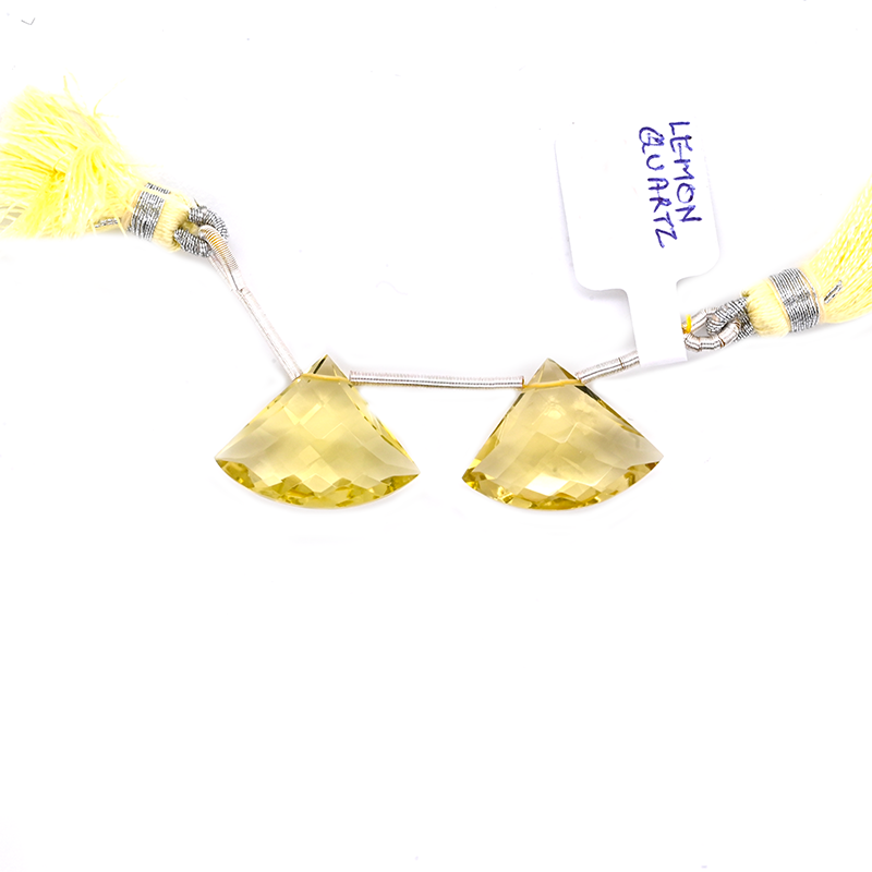 Lemon Quartz Drops Fan Shape 21x16mm Drilled Bead Matching Pair
