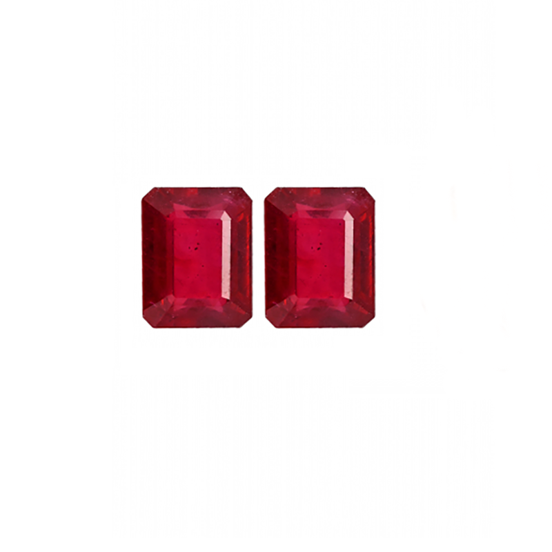 Madagascar Ruby Emerald Cut 9x7mm Matching Pair Approximately 6.40 Carat