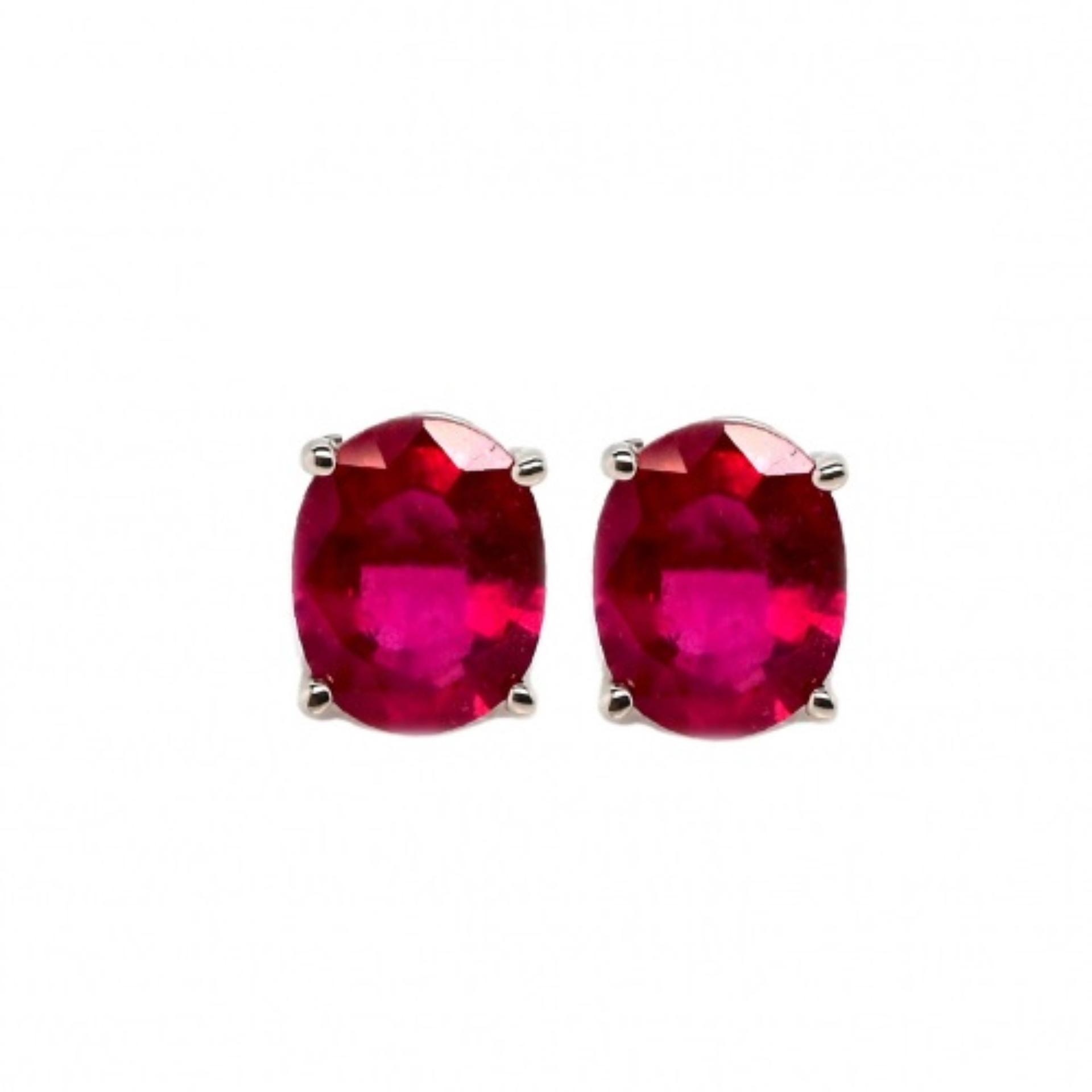 Madagascar Ruby Oval 10x8mm, 7.94 Carat Stud Earrings In 14k White Gold