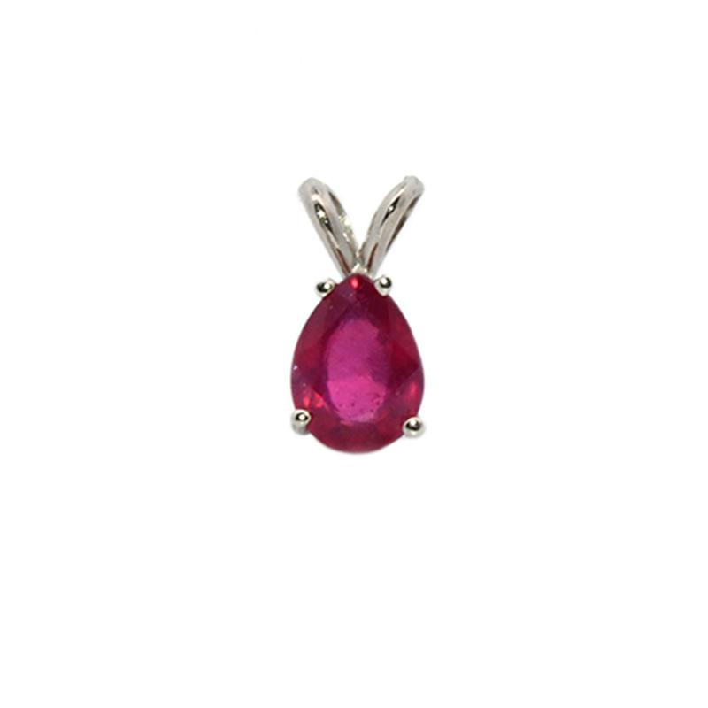 Madagascar Ruby Pear Shape 8x6mm,1.28 Carat Pendant in 14K White Gold