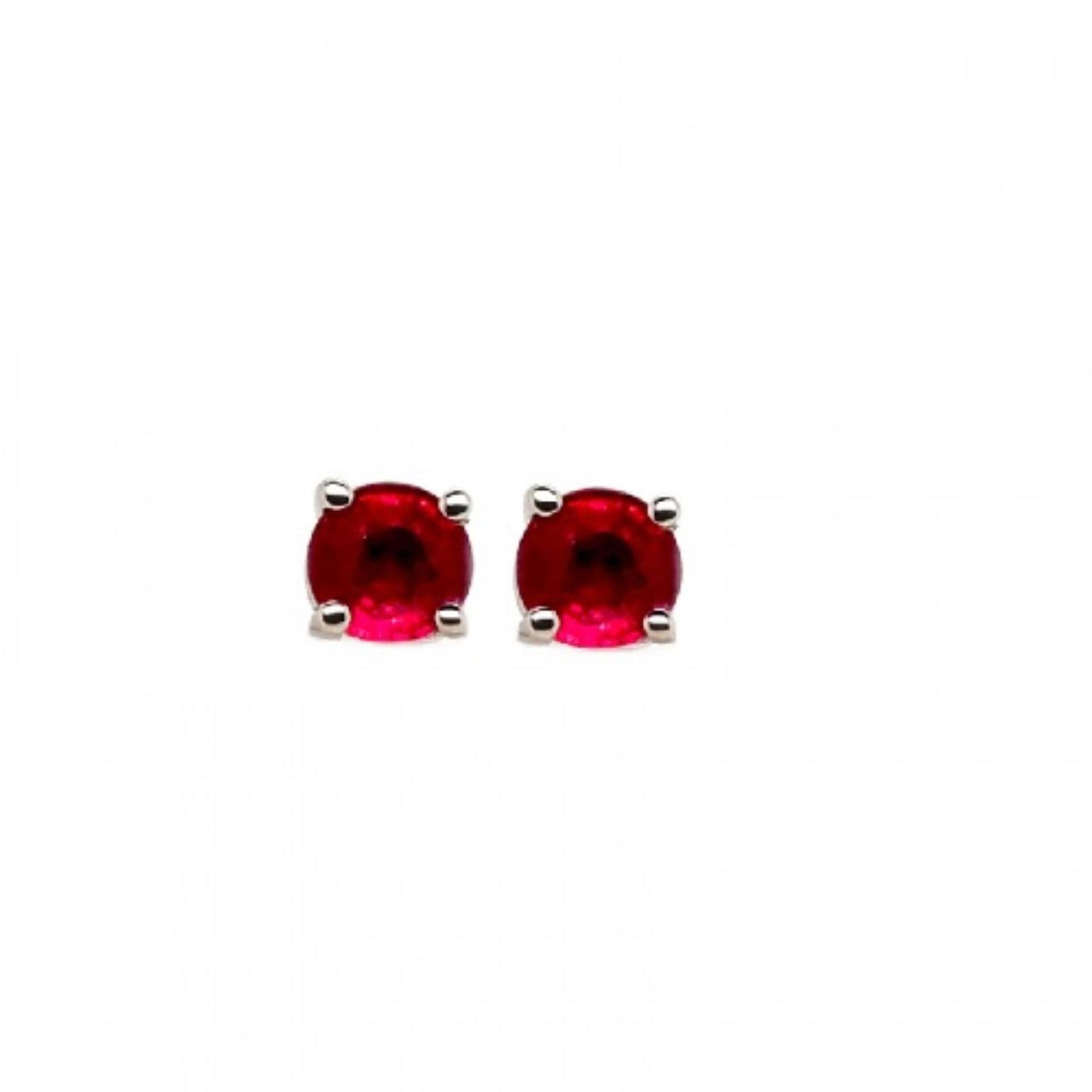 Madagascar Ruby Round 4mm, 0.73 Carat Solitaire Stud Earrings In 14k White Gold