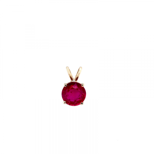 Madagascar Ruby Round 5mm, 0.70 Carat Pendant in 14K Yellow Gold (Chain Not Included)