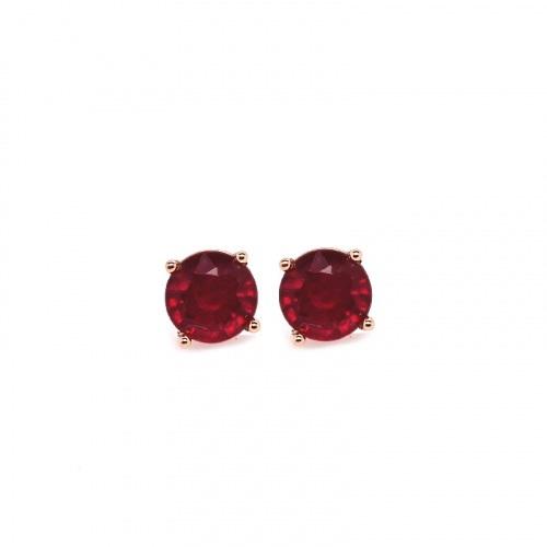 Madagascar Ruby Round 6mm, 2.45 Carat Stud Earring In 14k Rose Gold