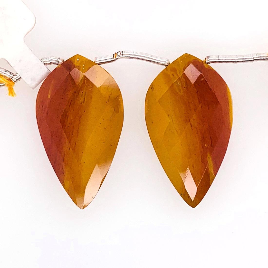 Mookaite Jasper Drops Leaf Shape 30x17mm Drilled Beads Matching Pair
