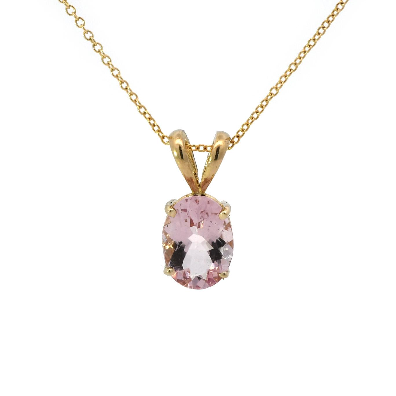 Morganite Oval 8x6,1.01 Carat Pendant in 14K Yellow Gold (Chain Not Included )