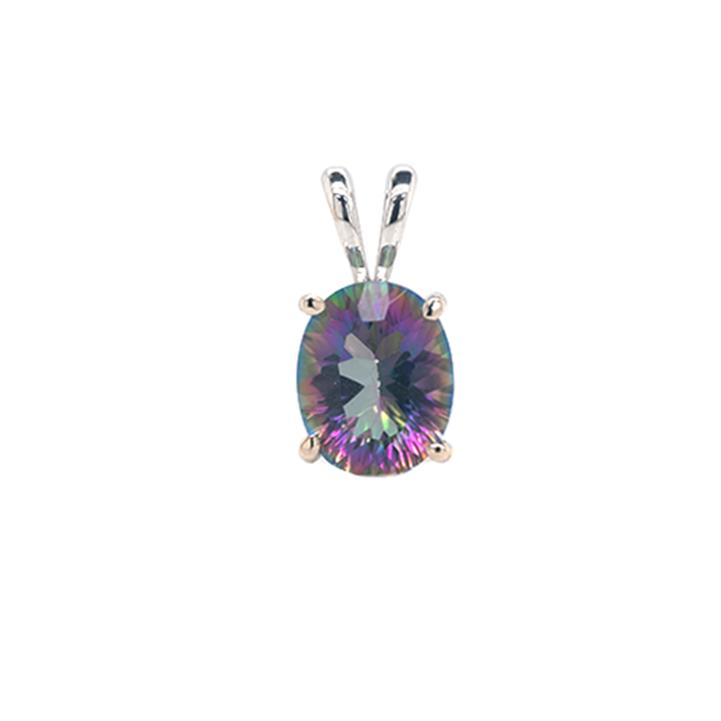Mystic Topaz 2.38 Carat Oval Shape10x8mm Pendant In 14K White Gold Pendant (Chain not Included)