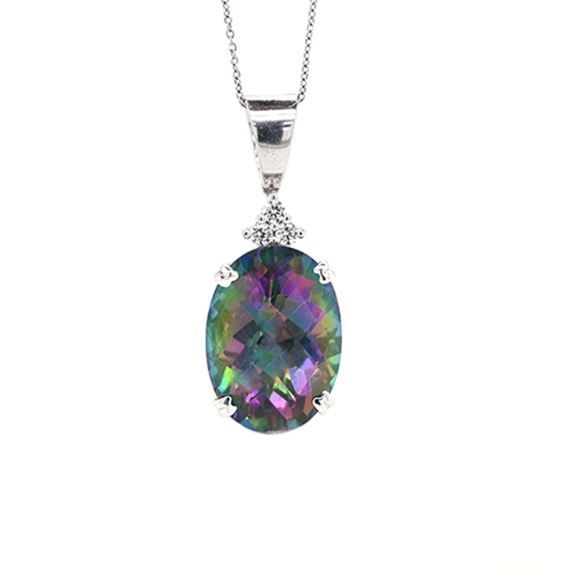 Mystic Topaz Oval Shape 15.37Carat Pendant in 925 Sterling Silver ( Chain not Included)