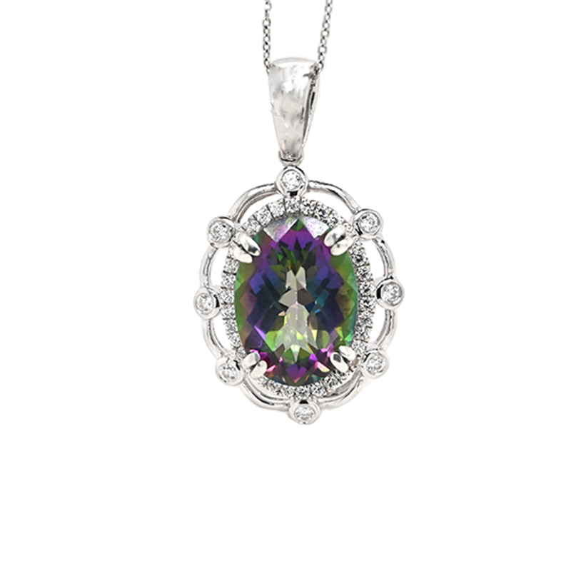 Mystic Topaz Oval Shape 7.06 Carat Pendant in 925 Sterling Silver ( Chain not Included)