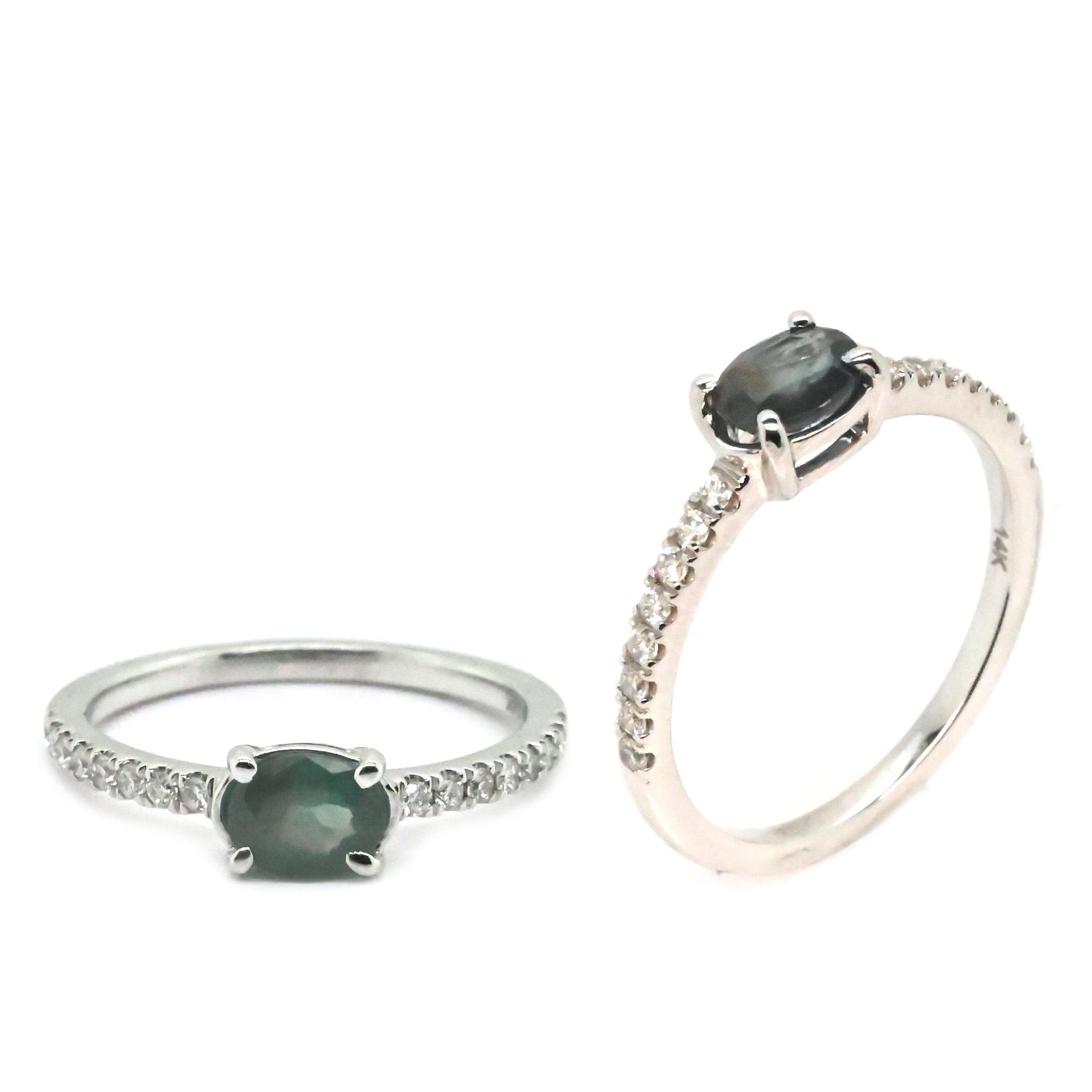 Natural Alexandrite 0.61 Carat, East-West Oval 6x4mm, Ring in 14K White Gold with Diamond Accents