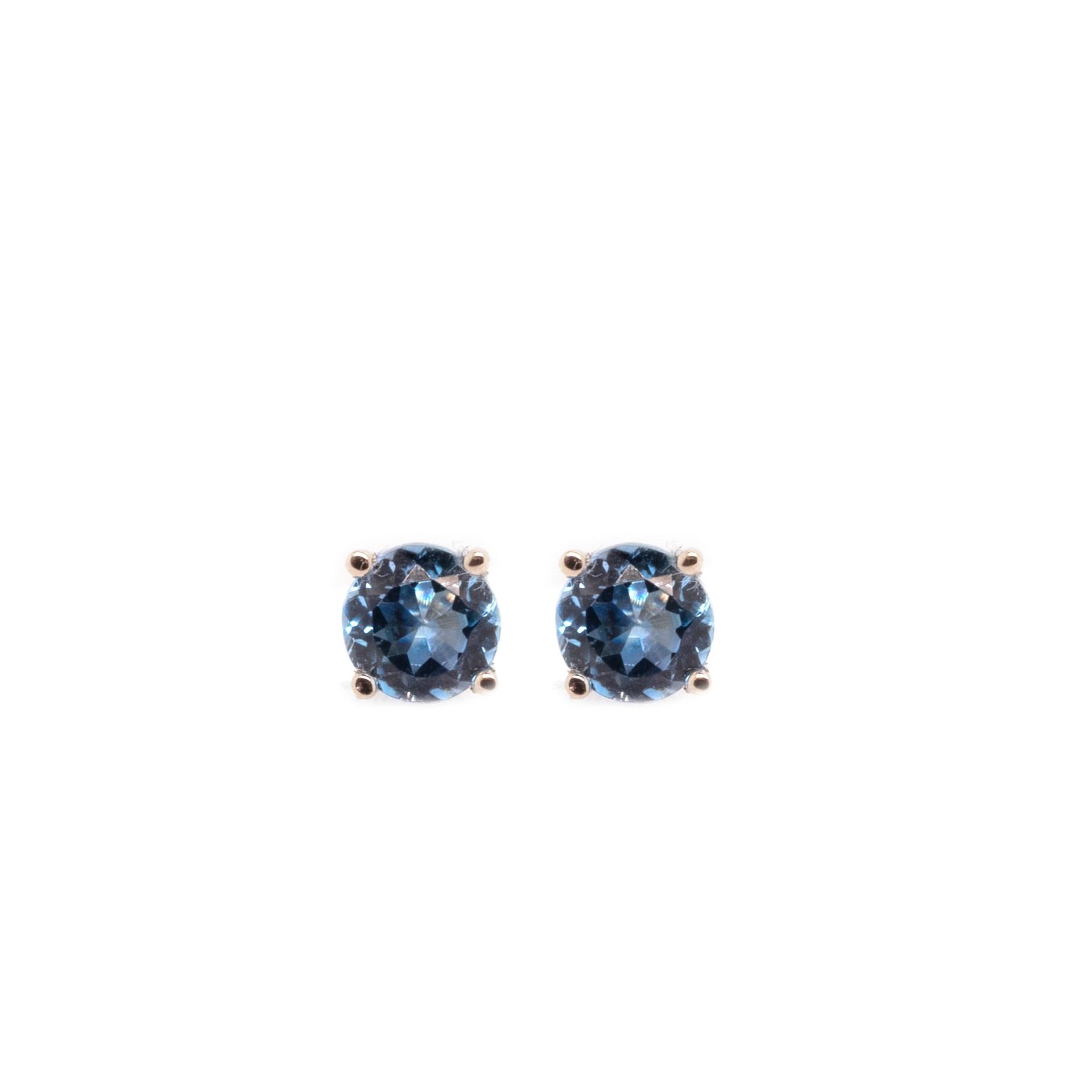 Nigerian Aquamarine Round 4.5mm, 0.70 Carat Solitaire Stud Earring in 14K White Gold