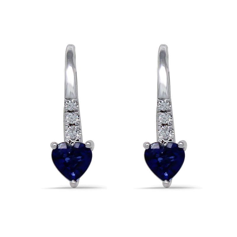 Nigerian Blue Sapphire Heart Shape 0.68 Carat Dangle Earring in 14K White Gold with Diamond Accents