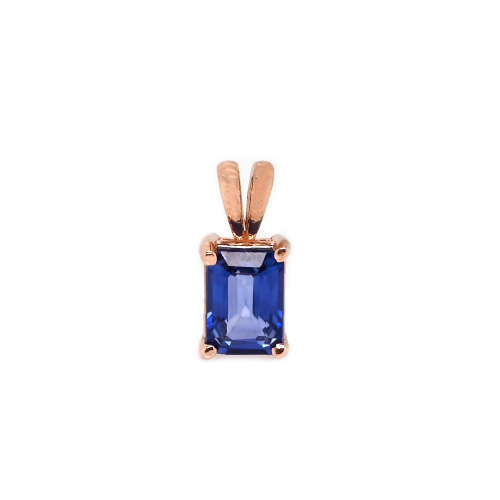 Nigerian Blue Sapphire Emerald Cut 7x5mm, 1.15 Carat Solitaire Pendant In 14k Rose Gold (Chain Not Included)