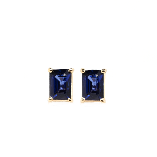 Nigerian Blue Sapphire Emerald Cut 7x5mm, 2.12 Carat Stud Earring In 14k Yellow Gold