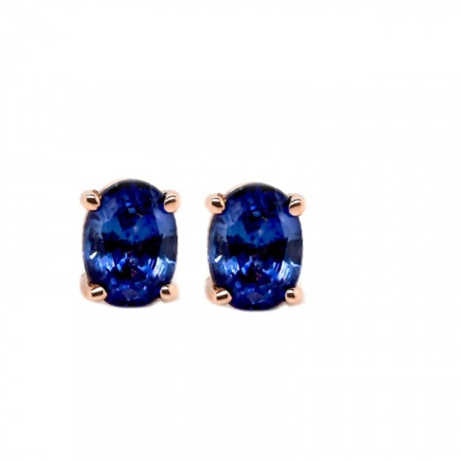 Nigerian Blue Sapphire Oval 7x5mm, 2.17 Carat Solitaire Stud Earrings In 14k Rose Gold