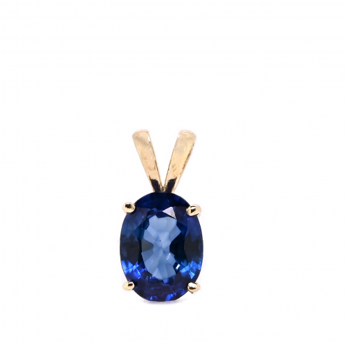 Nigerian Blue Sapphire Oval 8x6mm, 1.61 Carat Solitaire Pendant in 14K Yellow Gold (Chain Not Included)