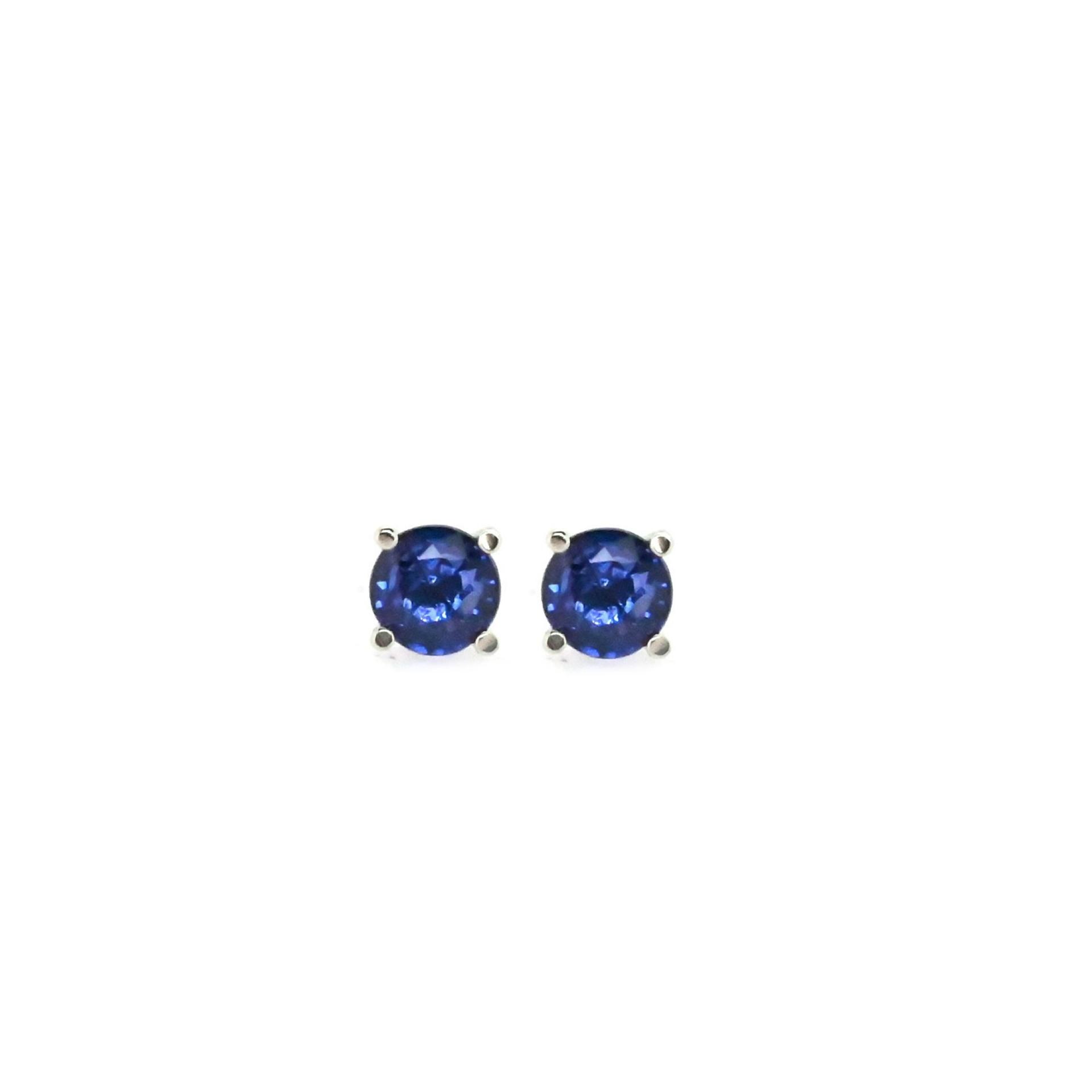 Nigerian Blue Sapphire Round 5mm, 1.23 Carat Solitaire Stud Earrings In 14k White Gold