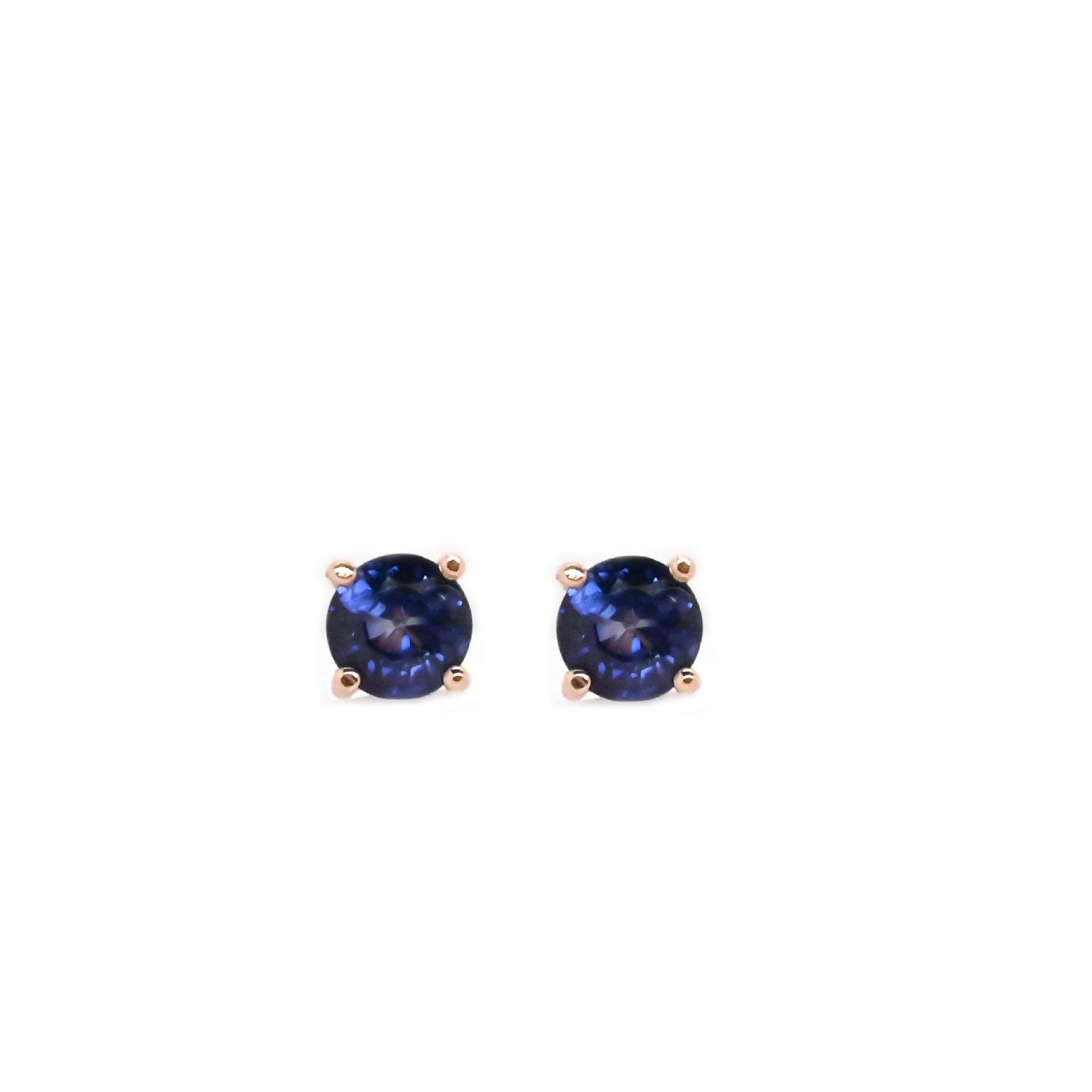 Nigerian Blue Sapphire Round 5mm, 1.38 Carat Solitaire Stud Earrings In 14k Rose Gold