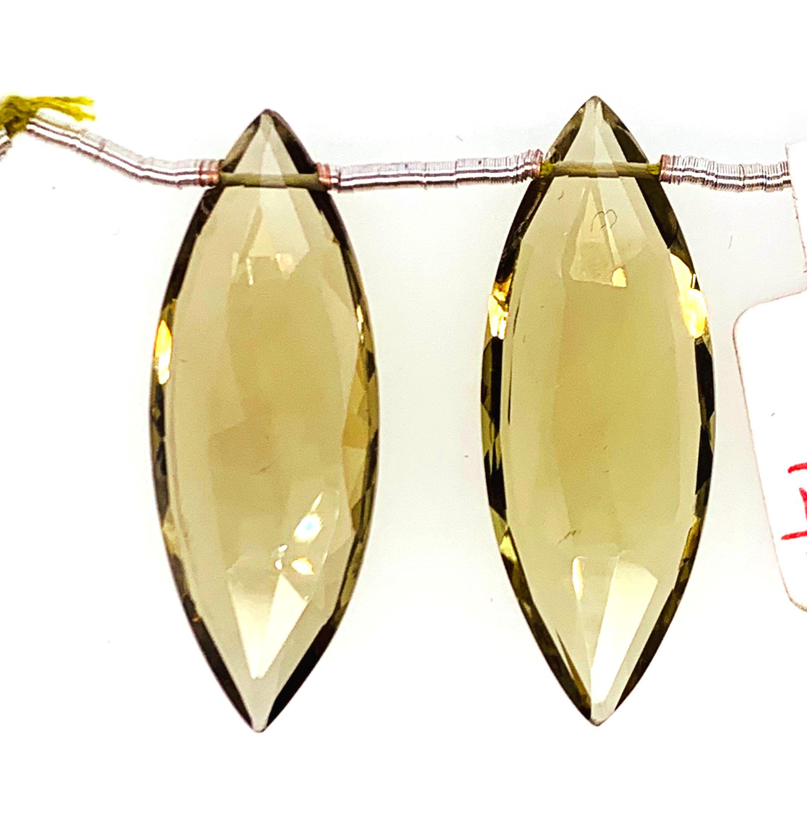 Olive Quartz Marquise Shape 35x12mm Drilled Bead Matching Pair