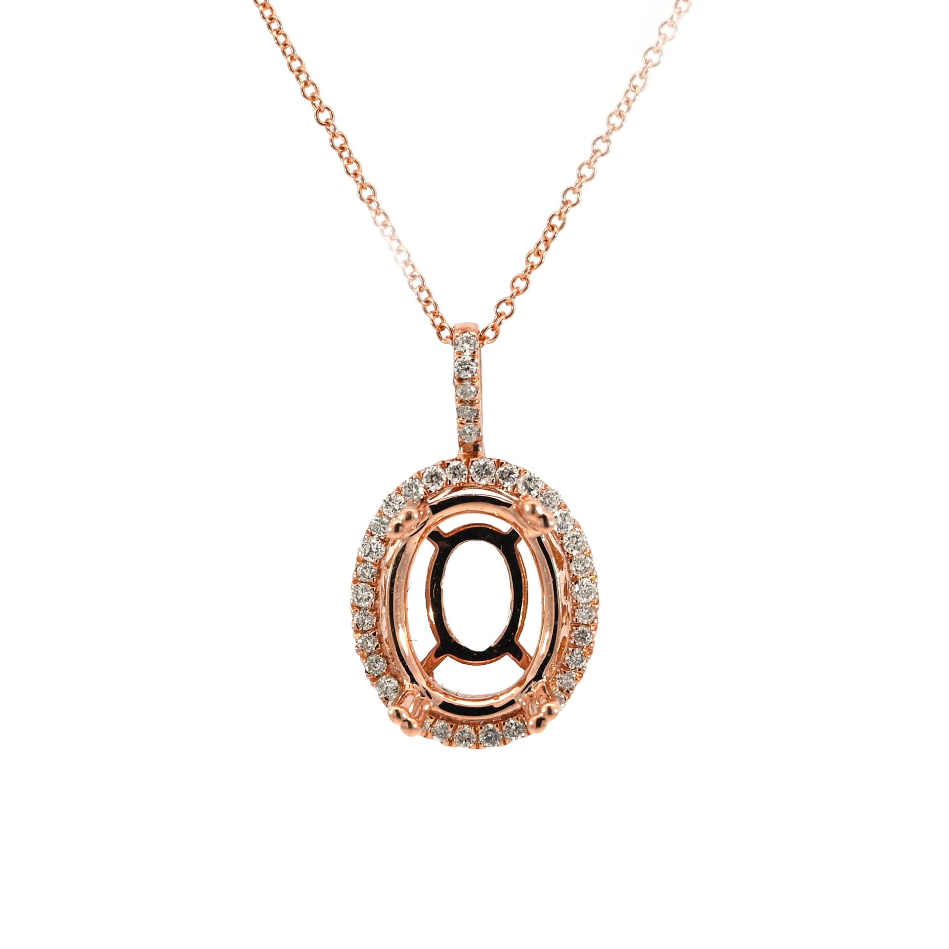 Oval 10x8mm Pendant Semi Mount in 14K Rose Gold With Diamond Accents (Chain Not Included)