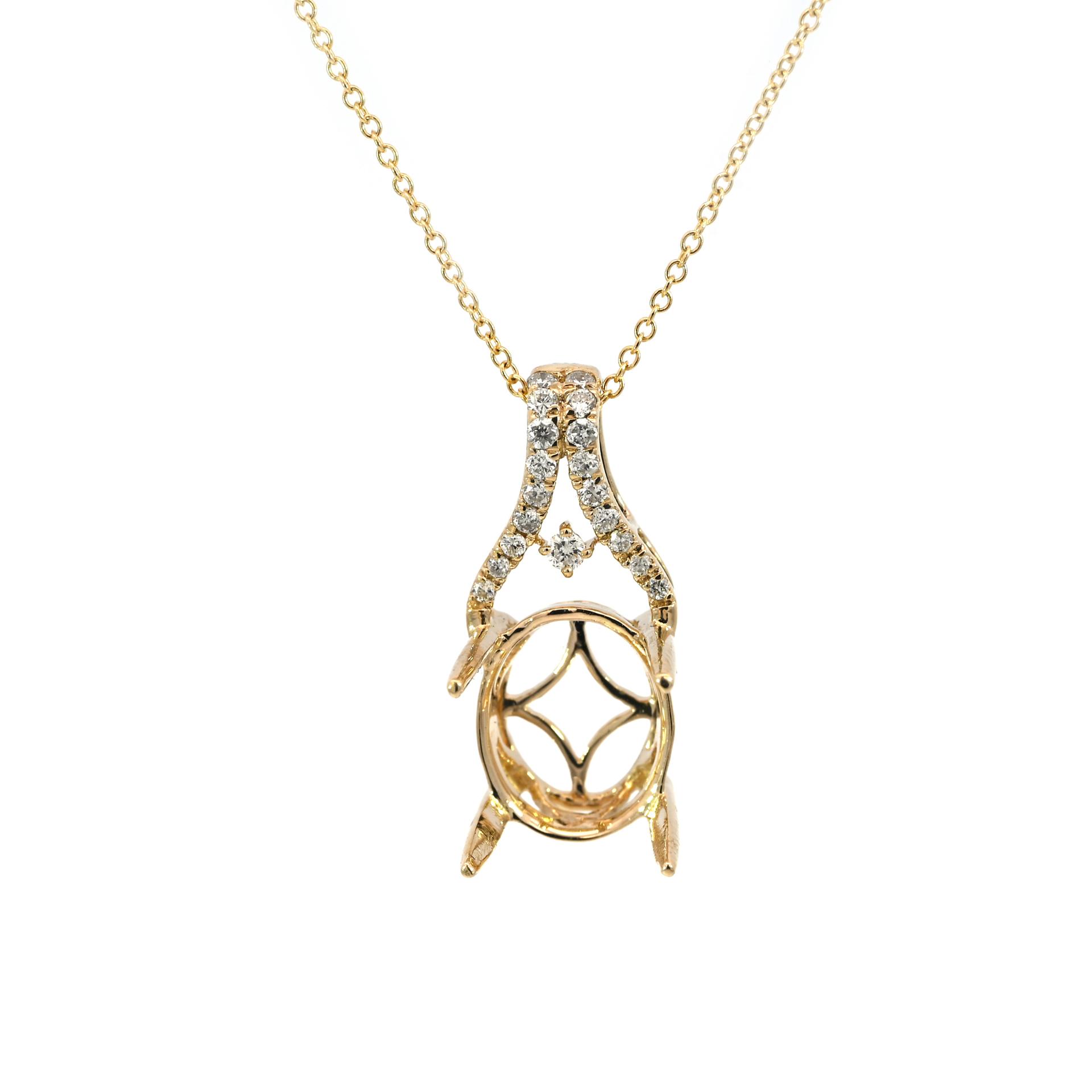 Oval 10x8mm Pendant Semi Mount in 14K Yellow Gold With Diamond Accents (Chain Not Included)