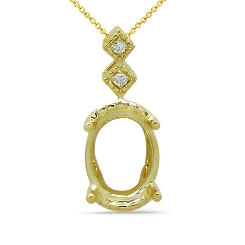 Oval 10x8mm Pendant Semi Mount in 14K Yellow Gold With Diamond Accents (Chain Not Included)
