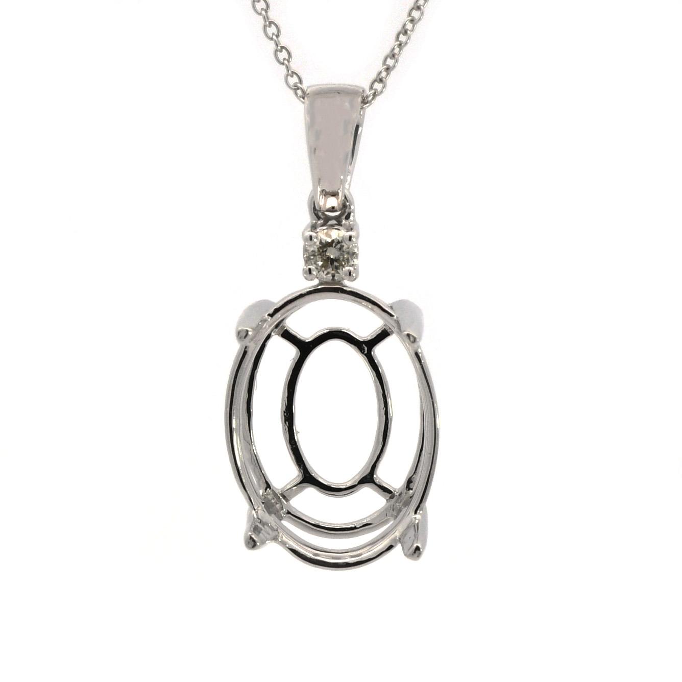 Oval 14x10.5mm Pendant Semi Mount in 14K White Gold With Diamond Accents (Chain Not Included)