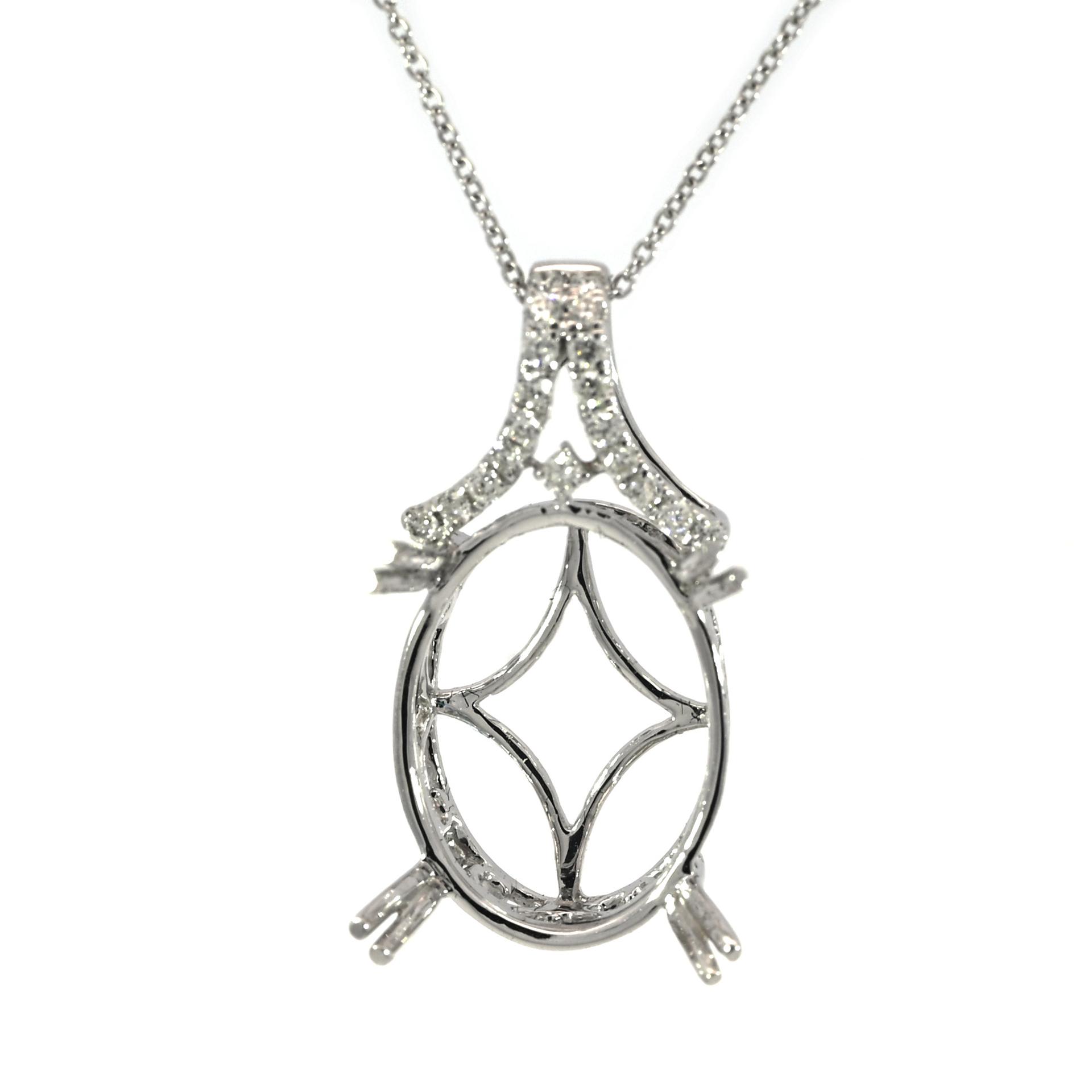Oval 16x12mm Pendant Semi Mount in 14K White Gold With Diamond Accents (Chain Not Included)