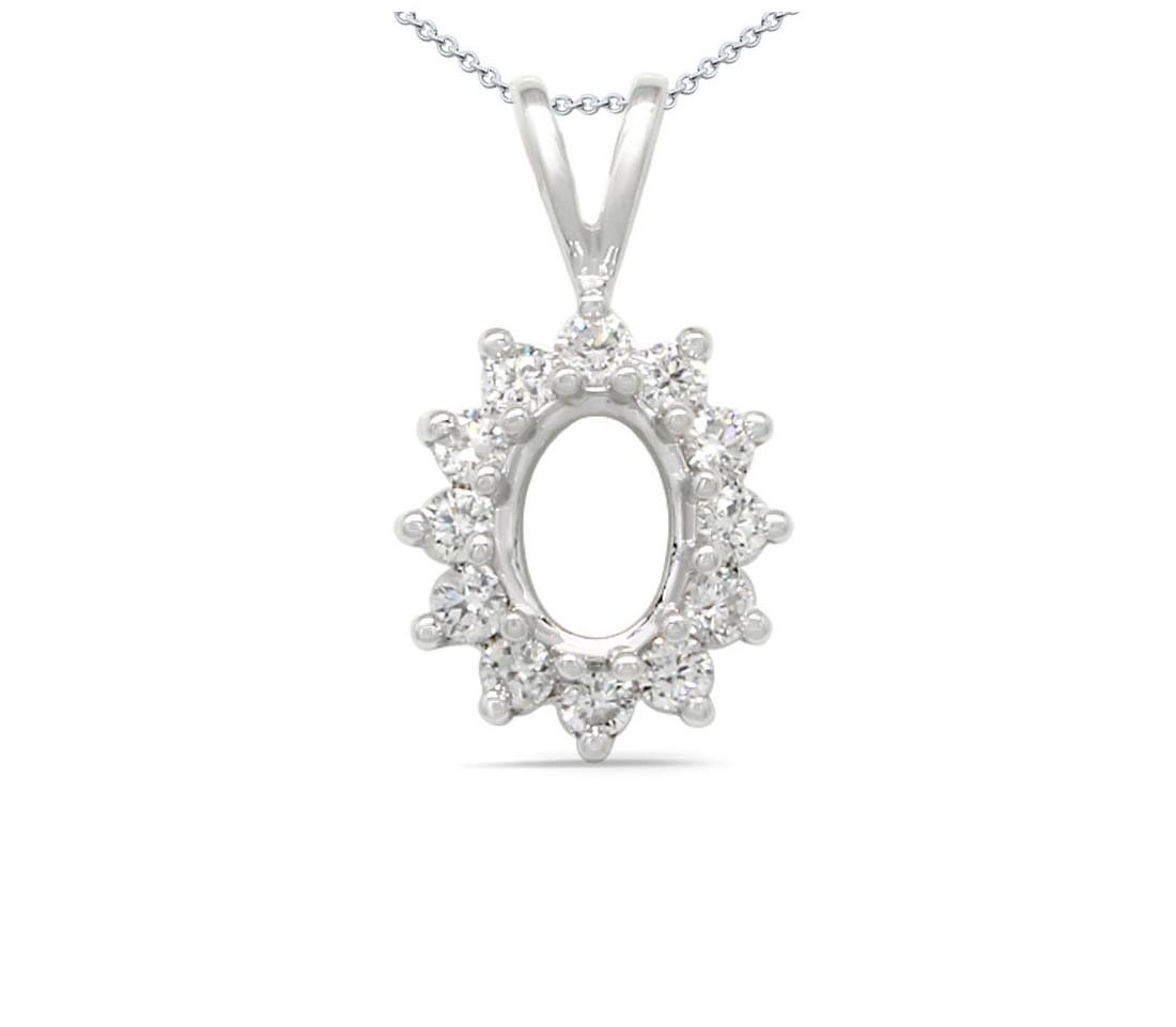 Oval 5x4mm Halo Pendant Semi Mount In 14k White Gold With Diamond Accents (Chain Not Included)