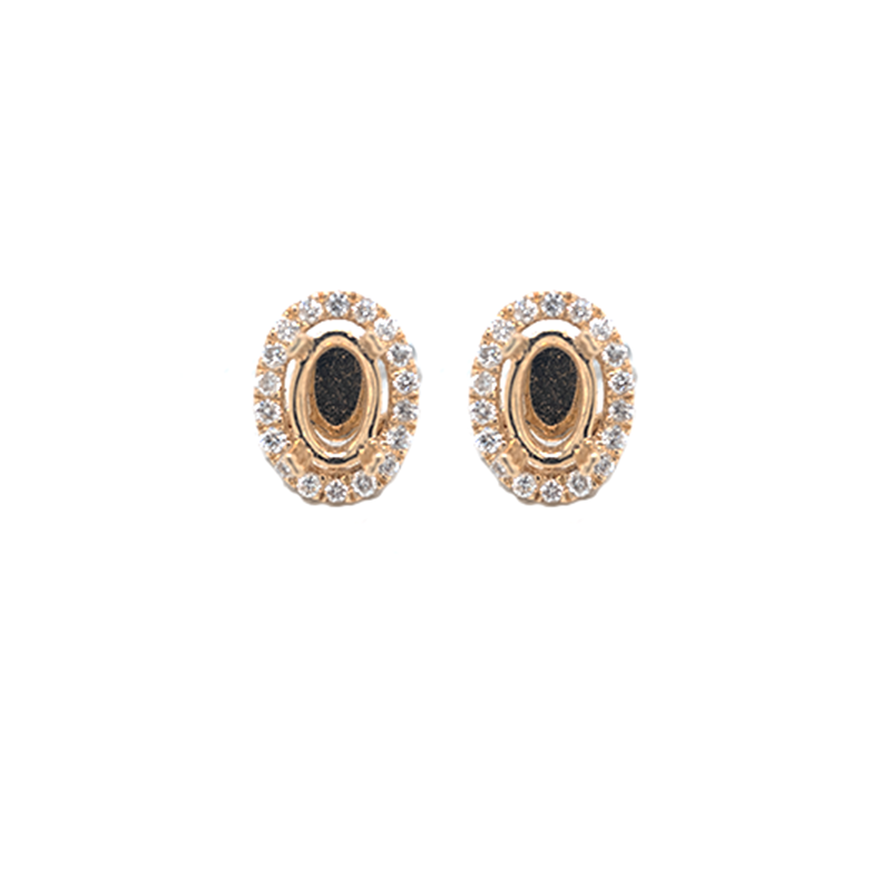 Oval 6x4mm Earring Semi Mount In 14K Yellow Gold With Diamond Accents