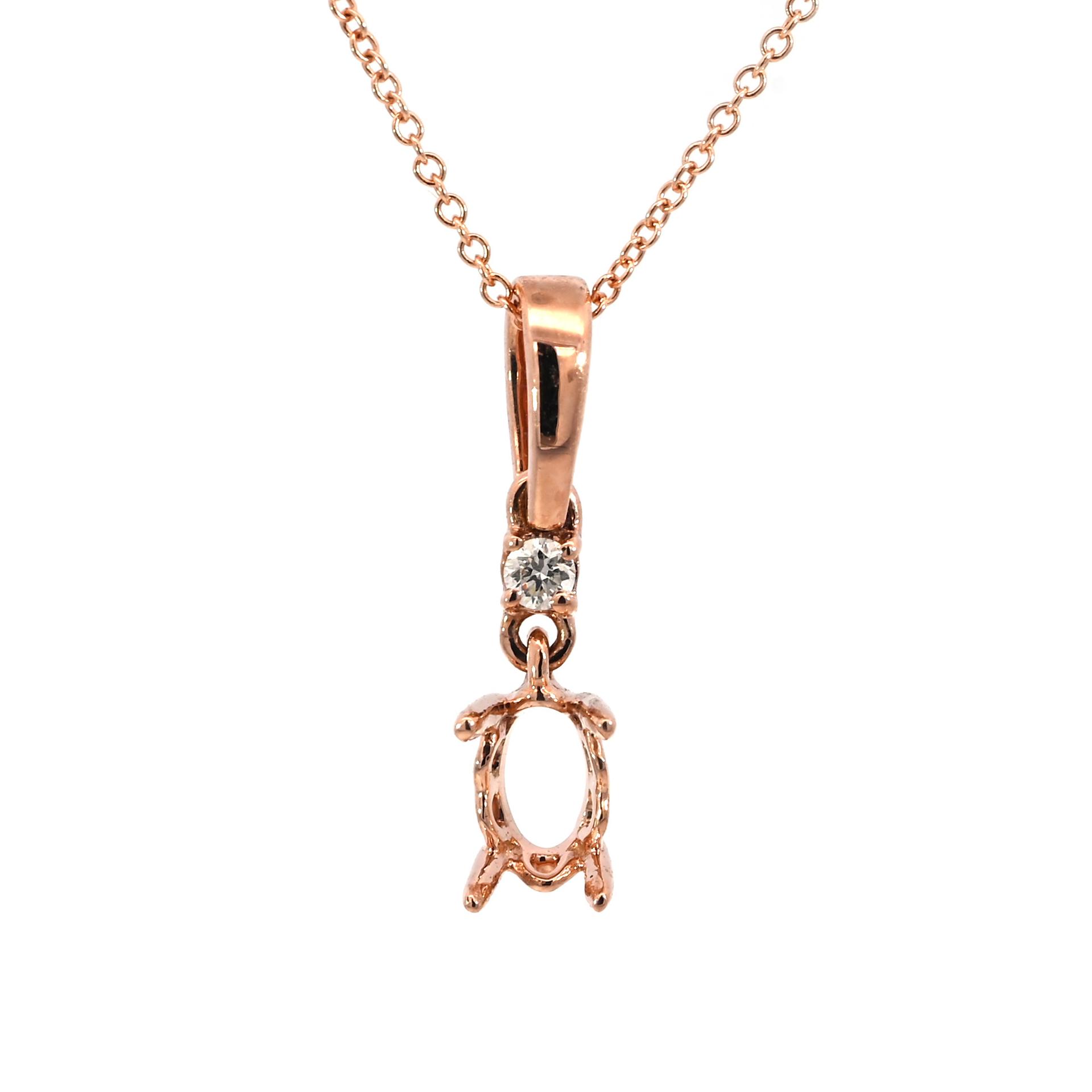 Oval 6x4mm Pendant Semi Mount in 14K Rose Gold With Diamond Accents (Chain Not Included)