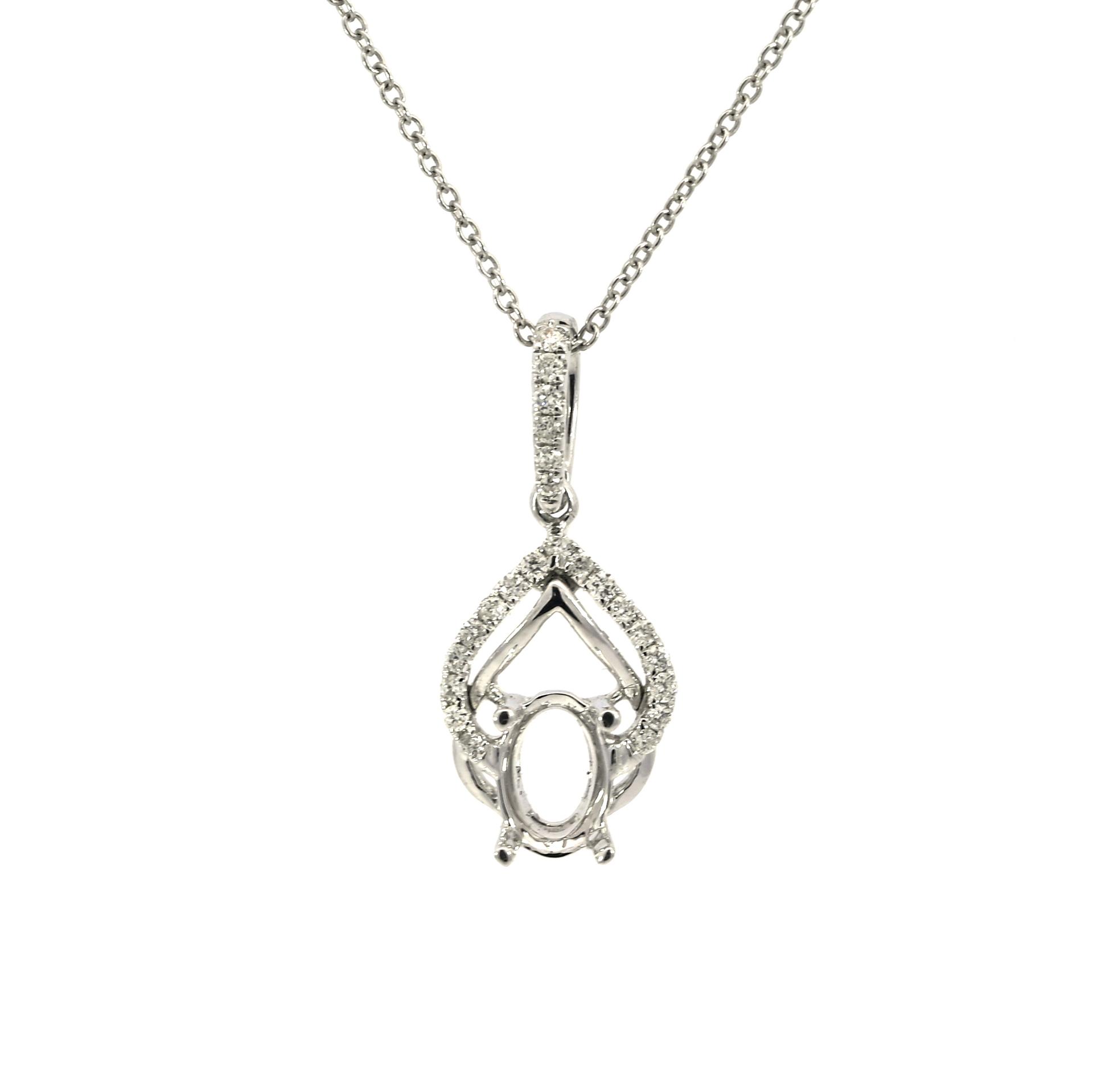 Oval 6x4mm Pendant Semi Mount in 14K White Gold With Diamond Accents (Chain Not Included)