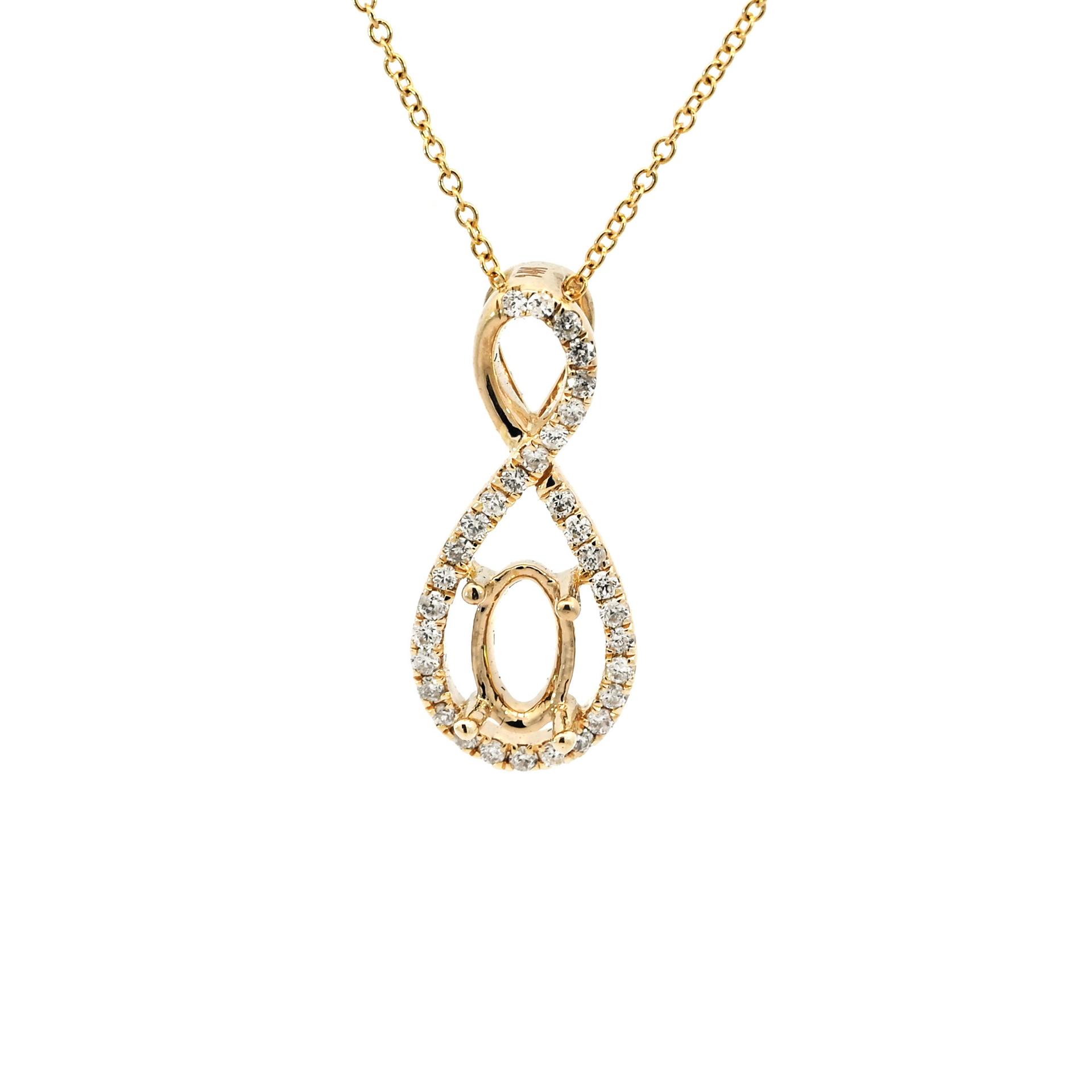 Oval 7x4.5mm Pendant Semi Mount in 14K Yellow Gold With Diamond Accents (Chain Not Included)