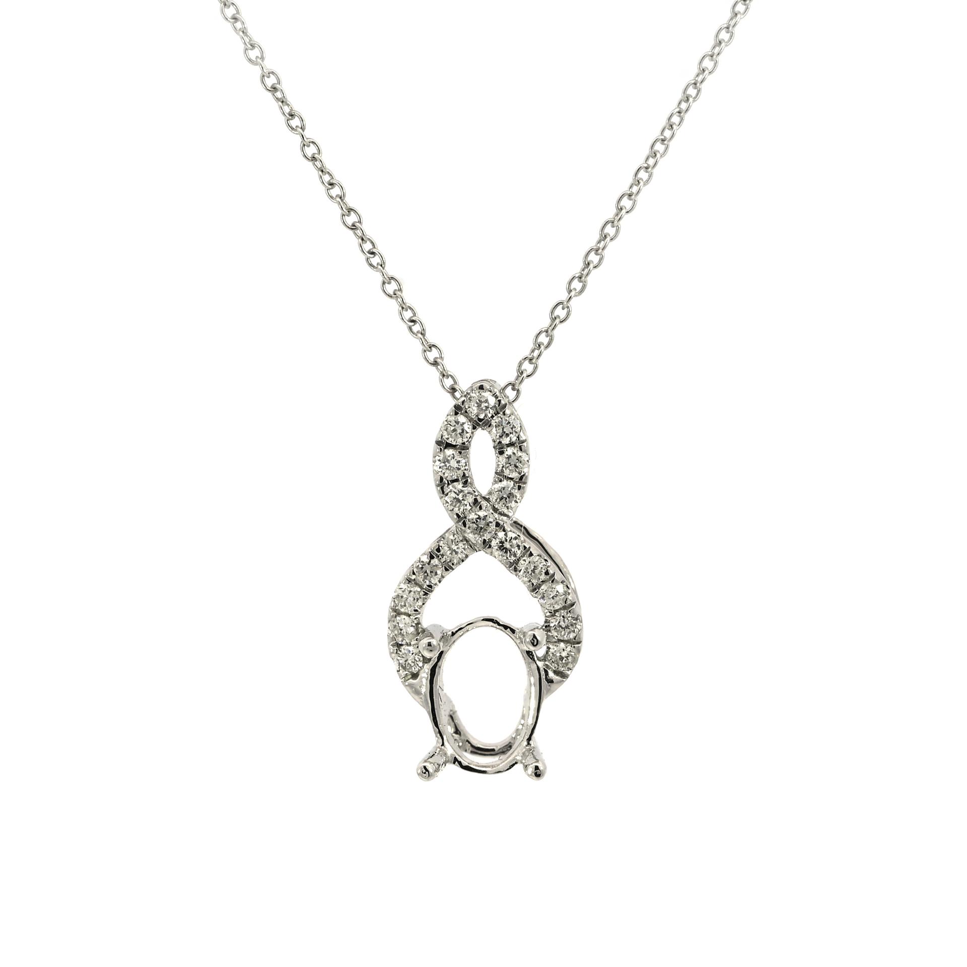 Oval 7x5mm Pendant Semi Mount in 14K White Gold With Diamond Accents (Chain Not Included)
