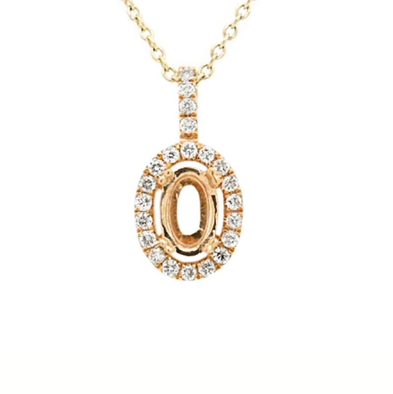 Oval 7x5mm Pendant Semi Mount in 14K Yellow Gold With Diamond Accents (Chain Not Included)