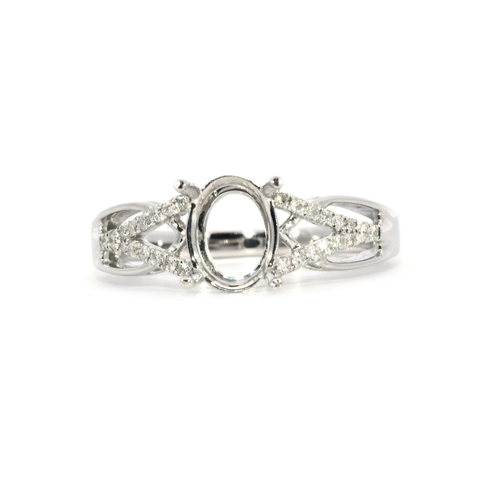 Oval 8x6 Ring Semi Mount in 14K White Gold with Diamond Accents