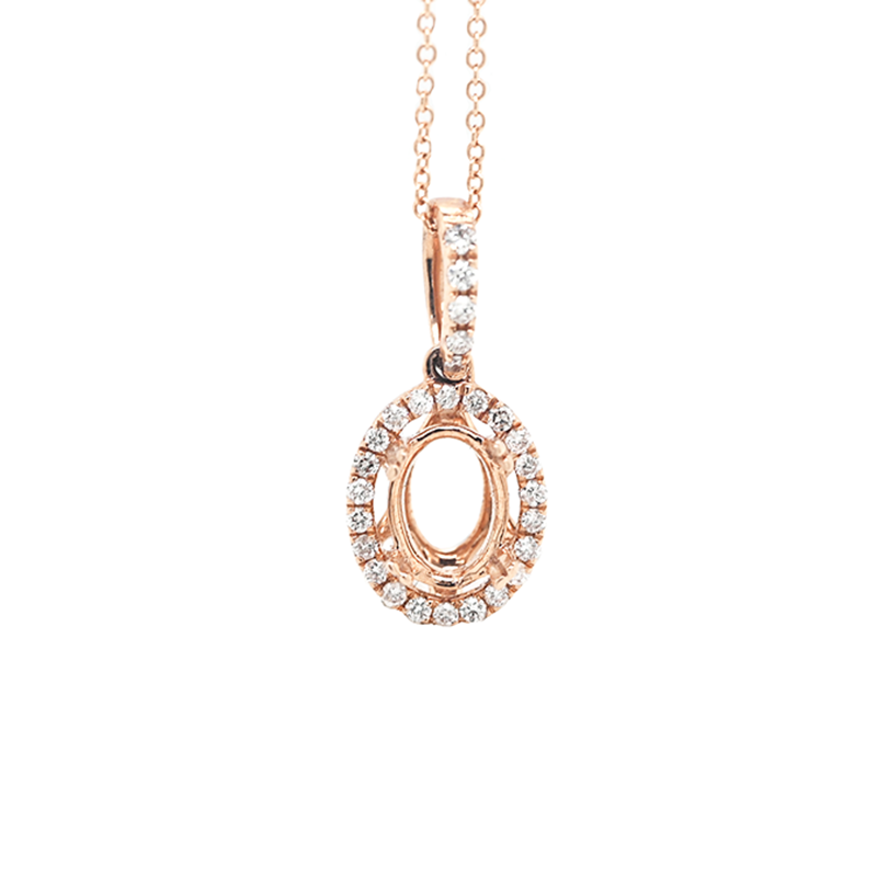 Oval 8x6mm Pendant Semi Mount in 14K Rose Gold With Diamond Accents (Chain Not Included)