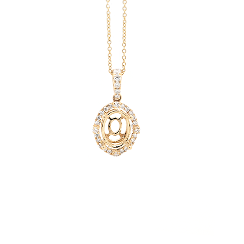 Oval 8x6mm Pendant Semi Mount in 14K Yellow Gold With Diamond Accents (Chain Not Included)
