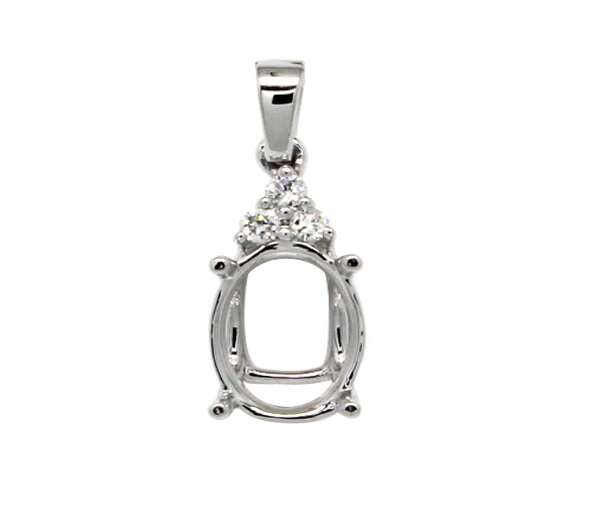 Oval 8x6mm Pendant Semi Mount In 14K Gold With White Diamonds (PD0375)