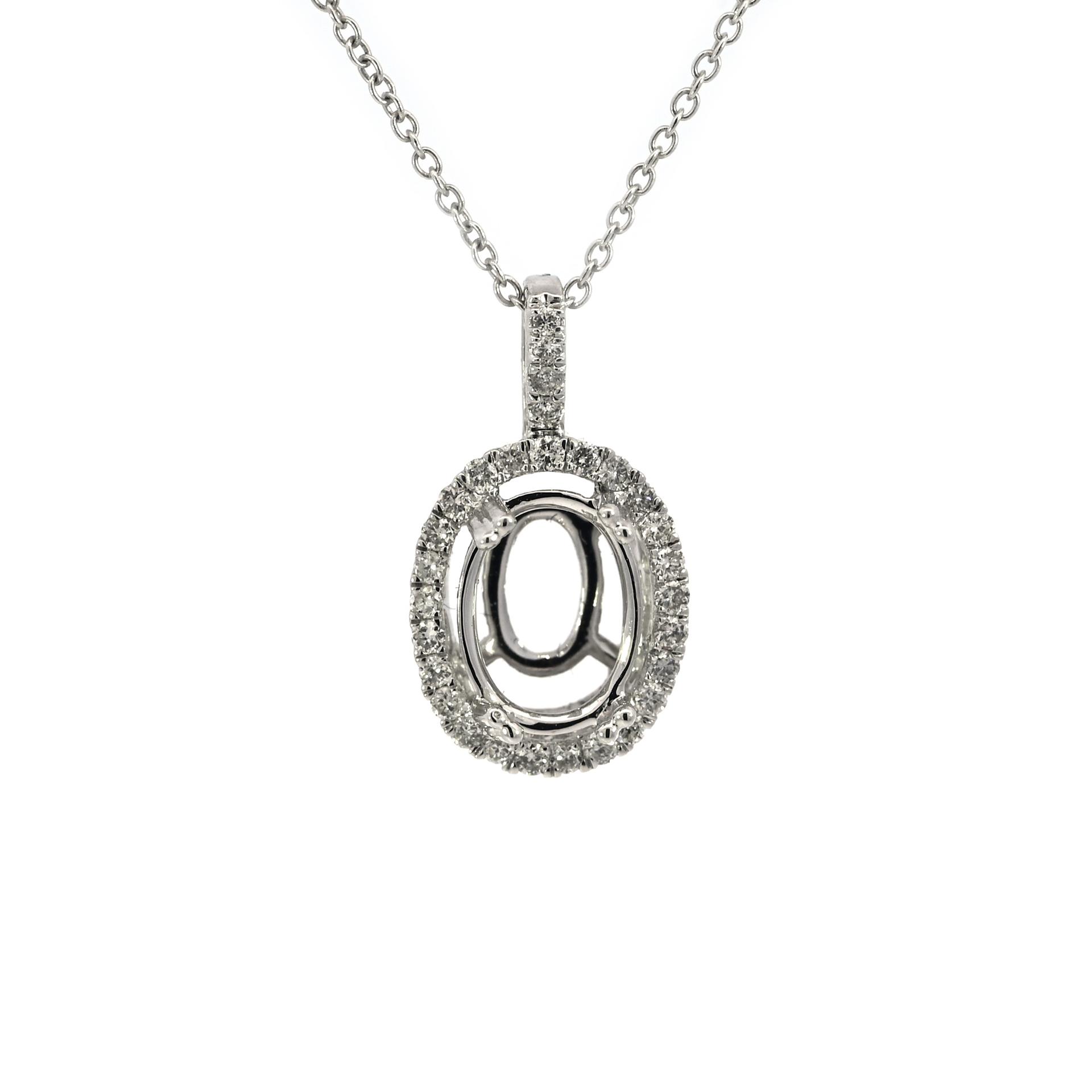 Oval 8x6mm Pendant Semi Mount in 14K White Gold With Diamond Accents (Chain Not Included)