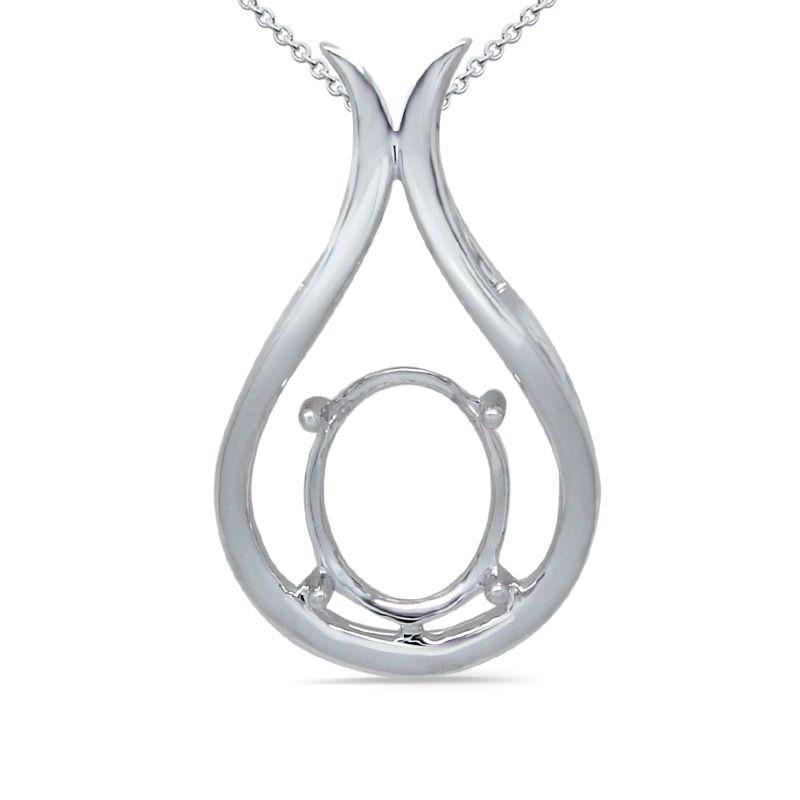 Oval 9.5x7.5mm Pendant Semi Mount in 14K White Gold(Chain Not Included)