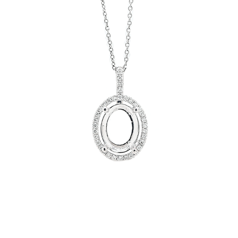 Oval 9x7mm Halo Pendant Semi Mount in 14K White Gold with Diamond Accents (Chain Not Included)