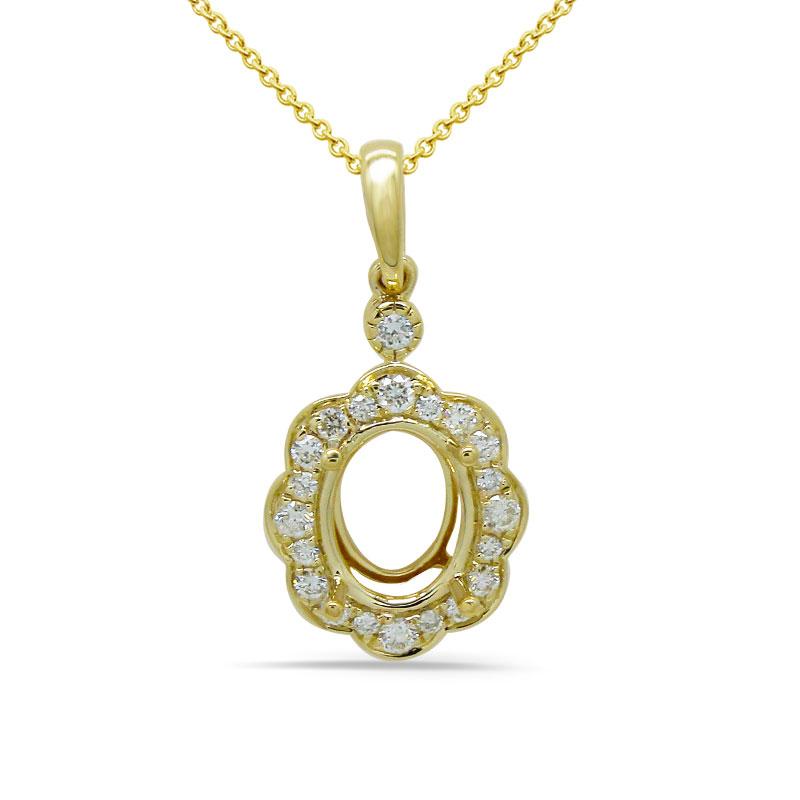 Oval 9x7mm Halo Pendant Semi Mount in 14k Yellow Gold With Diamond Accents (Chain Not Included)