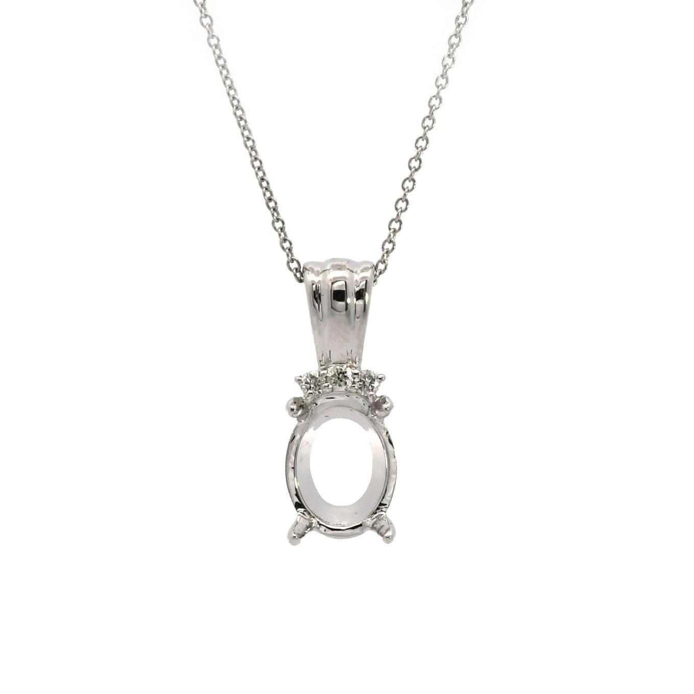 Oval 9x7mm Pendant Semi Mount in 14K Gold With White Diamonds (PD0706) (Chain Not Included)