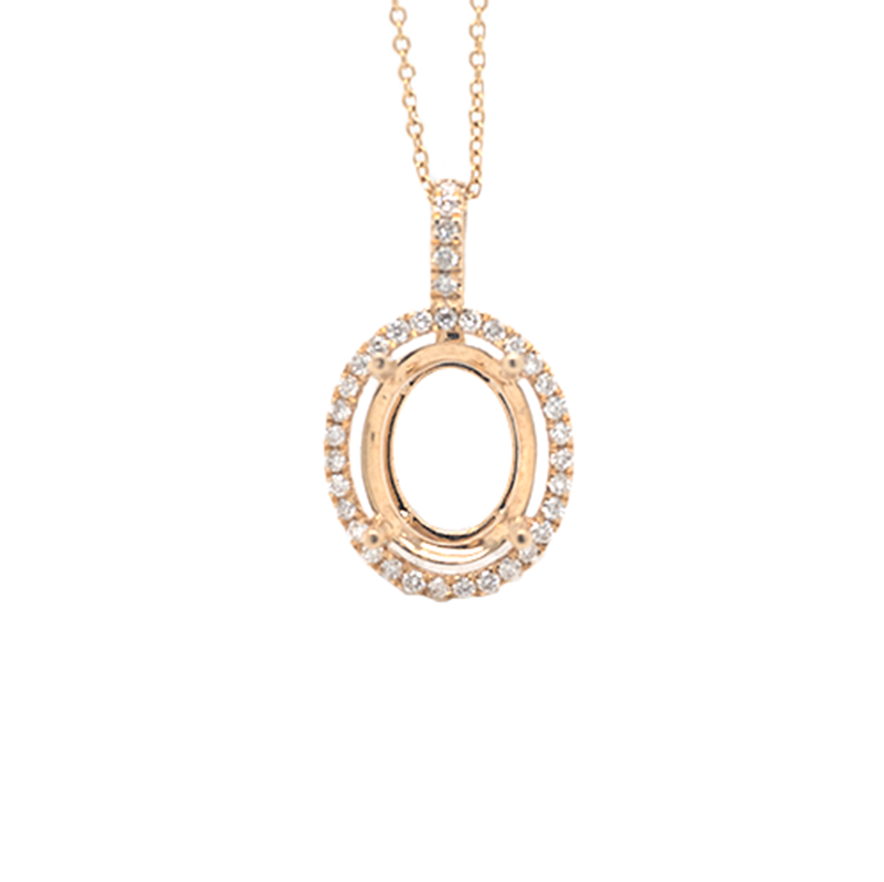 Oval Pendant 10x8mm Halo Pendant Semi Mount in 14K Yellow Gold with Diamond Accents (Chain Not Included)