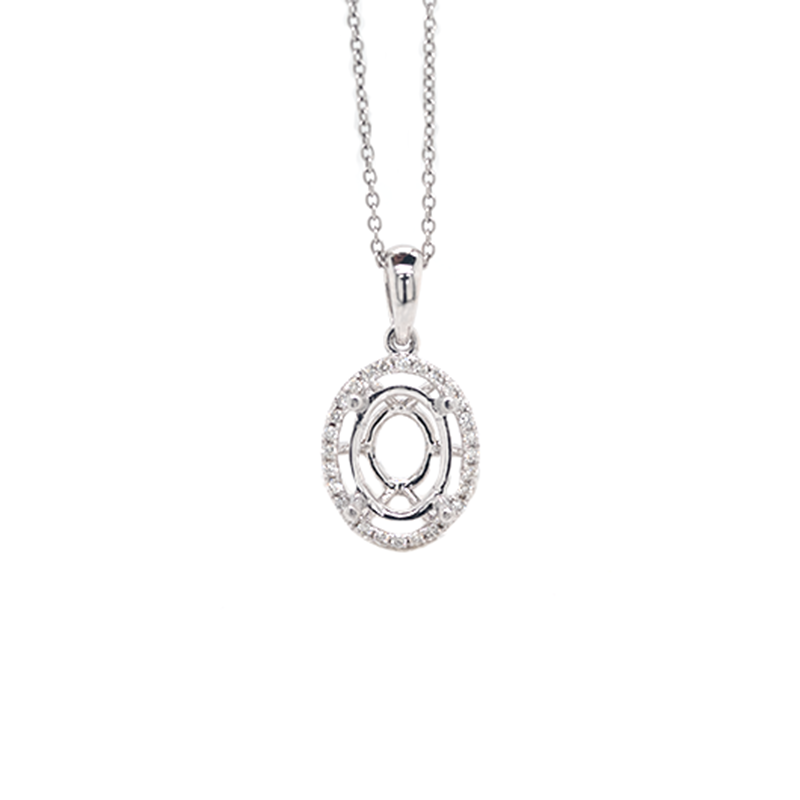 Oval Pendant 8x6mm Halo Pendant Semi Mount in 14K White Gold with Diamond Accents (Chain Not Included)
