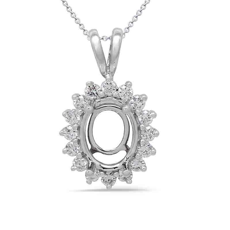 Oval Pendant 9x7mm Pendant Semi Mount in 14K White Gold with Diamond Accents (Chain Not Included)